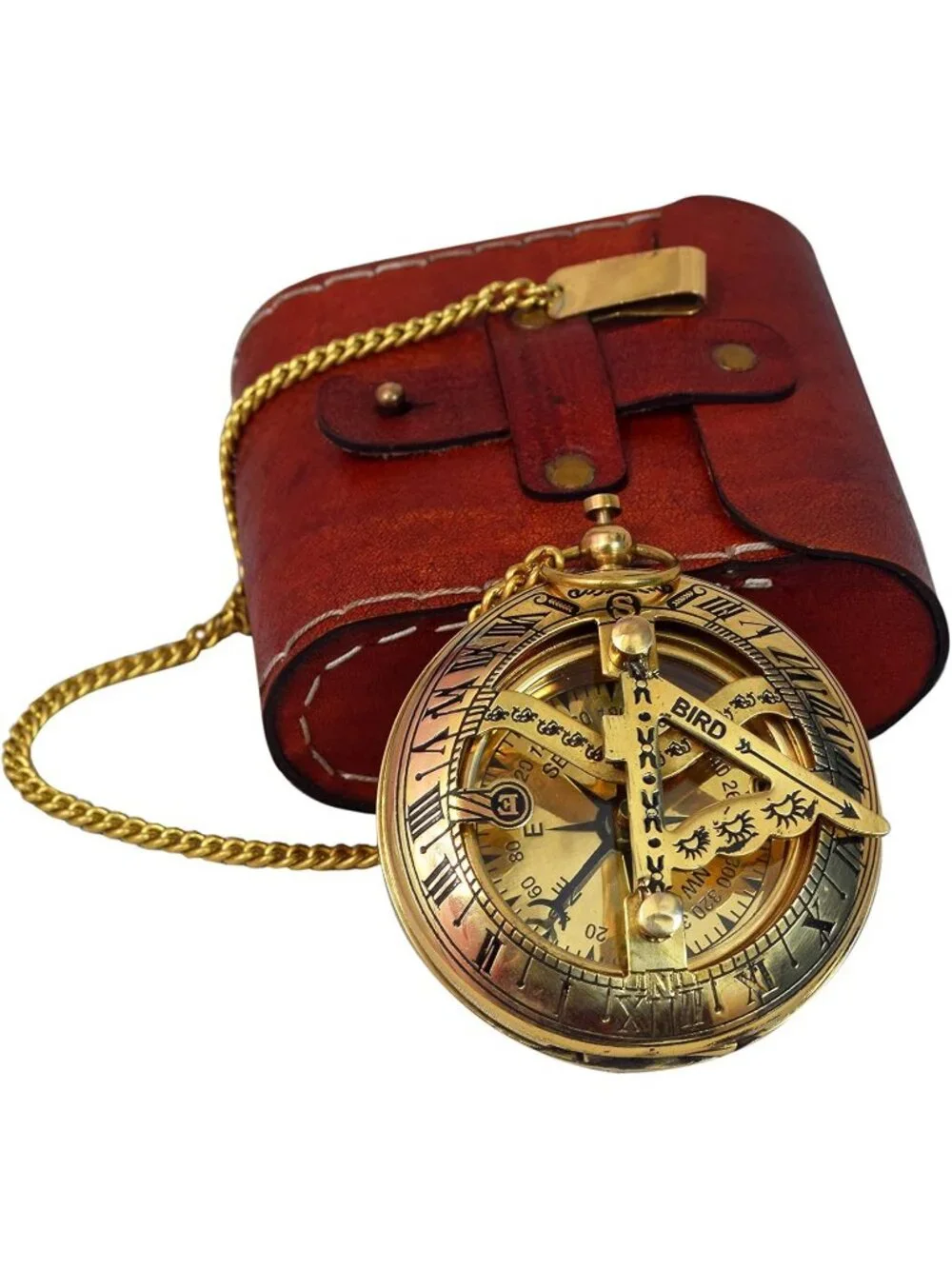 Men's Gold Analog Handcrafted Engraved Vintage Brass Sundial Antique Compass